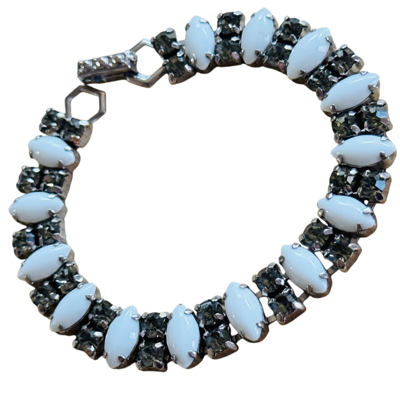 LaRel Jeweled Bracelet Silver Vtg Signed Rhinestone Crystal Marquise Jeweled 7